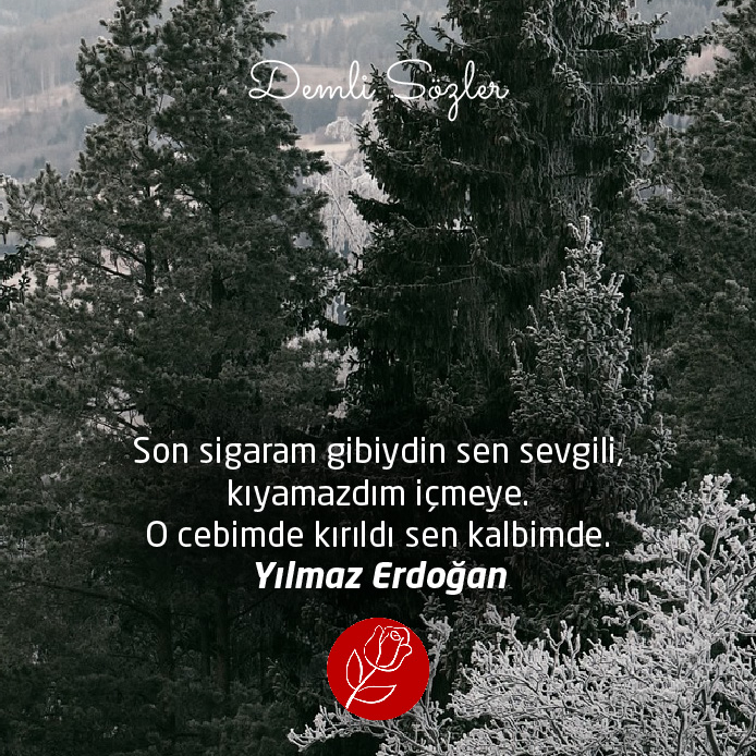 Son sigaram gibiydin sen sevgili, kıyamazdım içmeye. O cebimde kırıldı sen kalbimde.