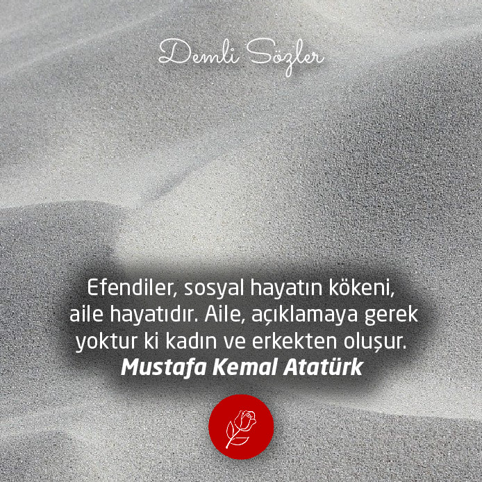 Efendiler, sosyal hayatın kökeni, aile hayatıdır. Aile, açıklamaya gerek yoktur ki kadın ve erkekten oluşur. - Mustafa Kemal Atatürk